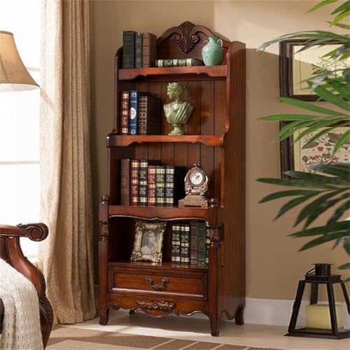Sepia Timber Vertical Closed Back Organizer Shelf with 3/4/5 Shelves American Bookcase Retro Study Multi-Layer Bookshelf Storage Unit Floor-Standing Shelf Home Use Brown 28" L x 17" W x 71" H