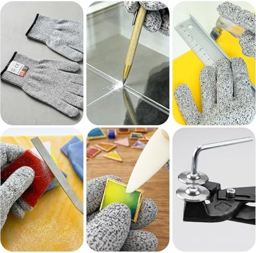 23Pcs Stained Glass Tools Kit, Glass Cutters Tools with Wheeled Glass Nippers,Running & Grozer Pliers, 2-20mm Glass Cutters with Oil, Safety Gloves & Rich Accessories-For Mosaic,Tile,Fusing,DIY Crafts
