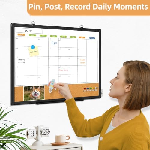 Calendar Whiteboard for Wall, 24" x 18" Dry Erase Month White Board Black