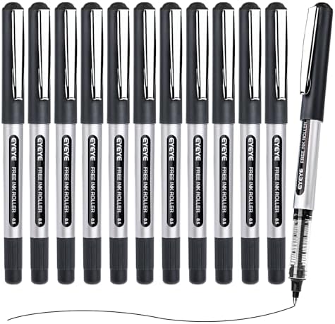 EYEYE Black Pens Pack of 12, 0.5mm Extra Fine Point Roller Ball Pen | Quick Drying Liquid Ink Rollerball Pen, Fine Point Smooth Writing Pen for Journaling Office Supplies Back to School Essential