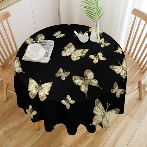 Golden Butterfly Tablecloth, Vintage Luxury Yellow Golden Butterflies Print Table Cloth for Kitchen Dining Coffee Table Outdoor Party Decor, 50x50in