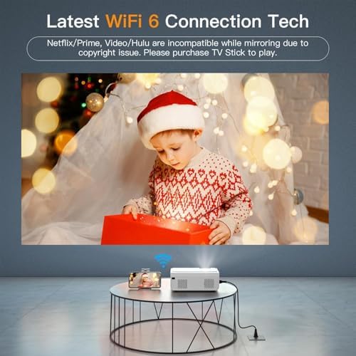 AuKing 2500ANSI 4K Outdoor Projector with WiFi and Bluetooth, 6D/4P Keystone, 50% Zoom, 300" Movie Projector for Laptop/HDMI/USB/TV Box/Android/iOS