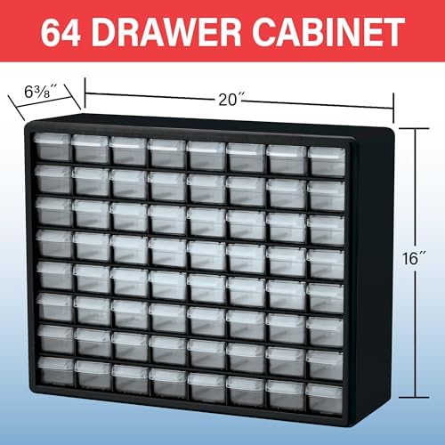Akro-Mils 64-Drawer Plastic Storage Cabinet, 20"W x 6"D x 16"H, Yellow