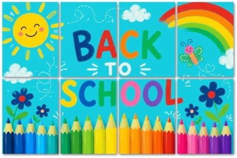8 Pack Art Acoustic Panels Sound Absorbing Back to School Colorful Pencils Rainbow Sun Decorative Soundproof Wall Panels Self Adhesive for Home Recording Studios 48"x32"