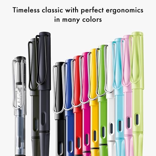 LAMY safari steel black - Fountain Pen with ergonomic grip & polished steel nib in size F - ideal for any Writing & Calligraphy - including LAMY T 10 blue cartridge - Right-Handed