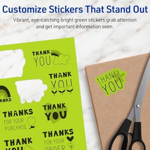 Avery® Printable Sticker Paper, 8-1/2" x 11", Full-Sheet Labels, Bright Green Labels, Laser/Inkjet Printable, 10 Total, Great for Packaging and Stickers