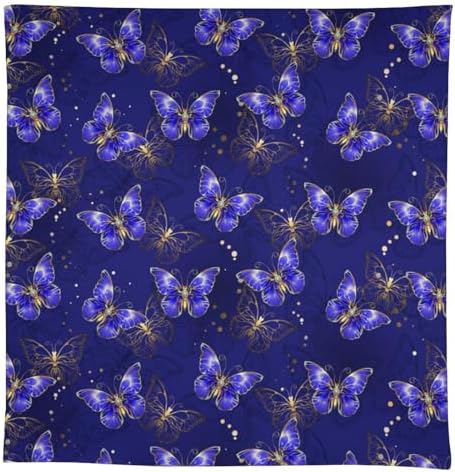 Dark Purple Butterfly Tablecloth, Luxury Golden Blue Purple Butterfly Print Table Cloth for Outdoor Patio Party Picnic Wedding Indoor Kitchen Dinner Table Decor 60x110in