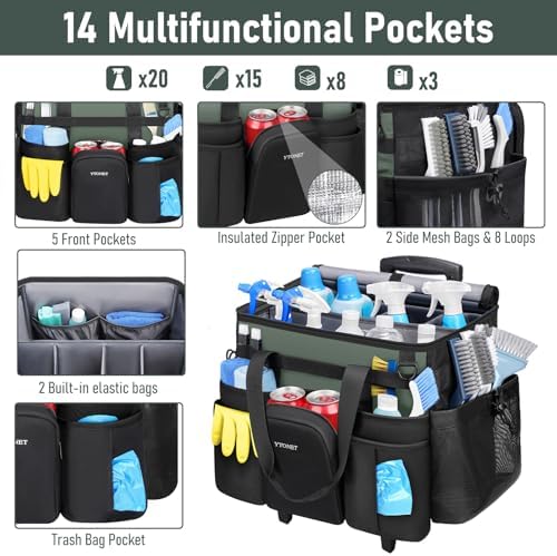 Ytonet Cleaning Caddy with Wheels, Extra Large Rolling Cleaning Caddy Bag