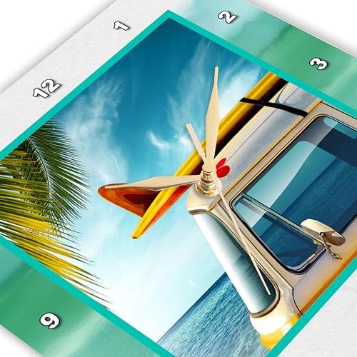 3dRose Wall Clock Silent - 15 inch - Vintage Van with Surfboard - Designs General Themes