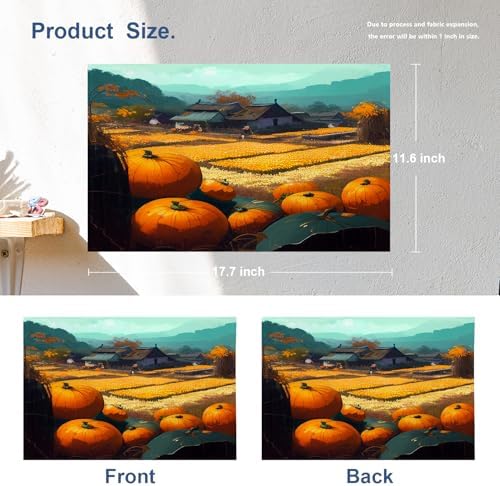 Batmerry Happy Thanksgiving Day Linen Placemats Set of 4,Pumpkin Harvest Golden Rice Fields Villages Washable Table Mats for Kitchen Table Thickened Heat Insulation Dining Set in & Out 12X18 in