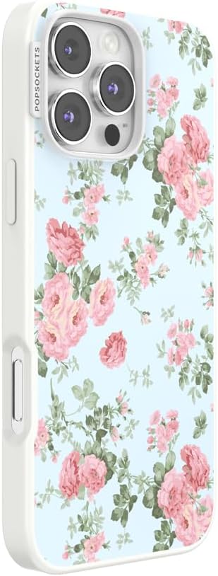 PopSockets iPhone 16 Pro Max Phone Case w/MagSafe Grip- Cottage Tutu Blue | Magnetic, Wireless Charging, Camera & Drop Protection, Light Blue, Baby, Flower, Floral