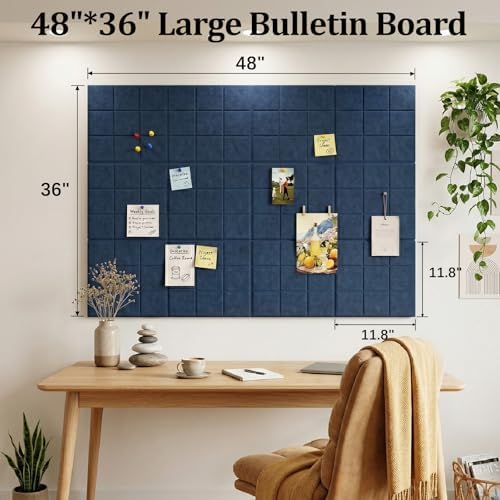 Large Felt Bulletin Board for Walls: 12-Pack Black Cork Board Alternative 11.8x11.8 Inch Peel and Stick Pin Board Wall Decor for Home Organization, Office Memo Board, Self-Adhesive Wall Tiles