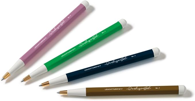 LEUCHTTURM1917 372215 Twist Pen No. 1, Brass, Aluminum, Ballpoint Pen Refill with Blue Ink, Design Award-Winning, Spring Leaf