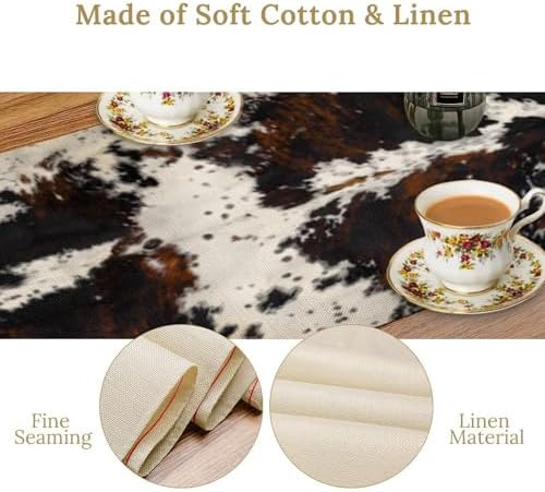 Cow Print Table Runner, Black White Cowhide Print Western Style Table Runner Country Farmhouse Cottage Cow Patten Table Decoration for Home Kitchen Dining, 13x120 Inch