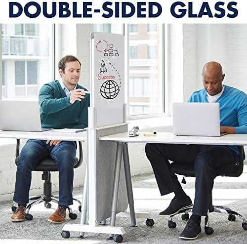 Quartet Whiteboard Easel, Glass Dry Erase Board, Rolling Easel Stand On Wheels, Double-Sided Privacy Screen with Adjustable Height, Includes 1 Marker, Creates Private Interactive Workspaces (Q293066W)