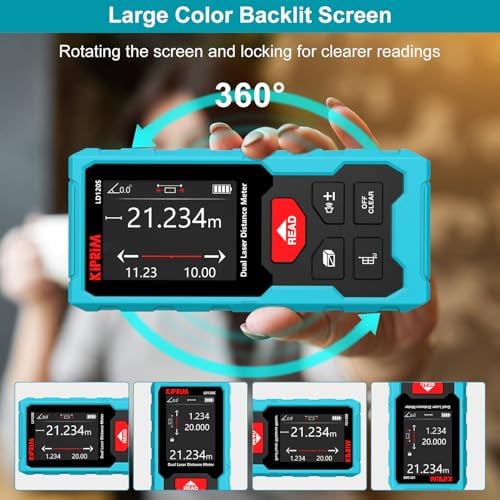 Kiprim LD120S Dual Laser Distance Meter,393ft/120m,Electronic Level,DIY