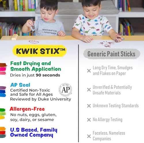 Kwik Stix Solid Tempera Paint Sticks, 144 Classic Colors, Washable Paint Sticks for Kids, Quick Drying, Non-Toxic, Allergen Free, Class Pack, Ideal for Kids and Toddlers