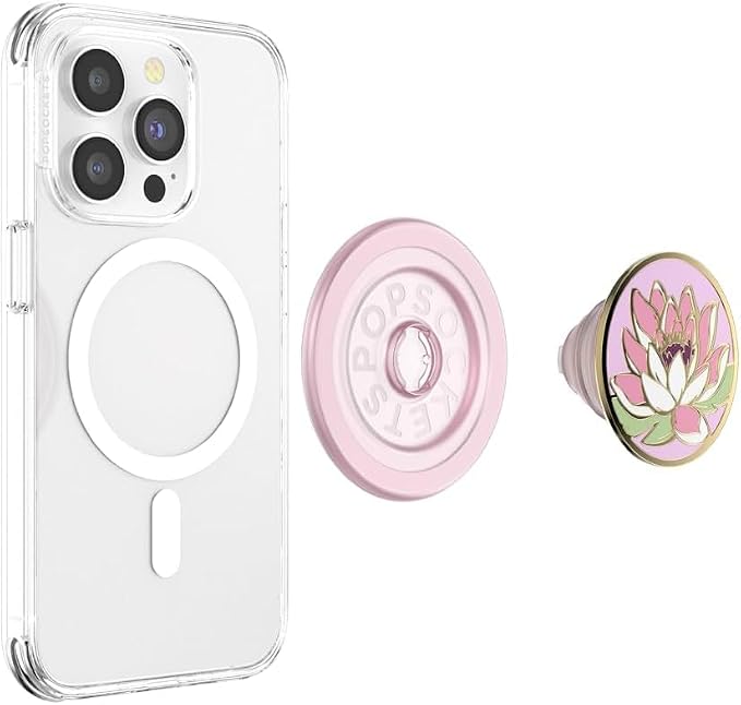 PopSockets Phone Grip for MagSafe, Magnetic Holder- Water Lily | Removable, For Kindle / Android / iPhone, With Magnet, Light Pink, Electronic Accessories, For iPad/Kindle/iPhone/Android