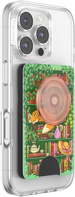 PopSockets Phone Wallet for MagSafe with Grip- Stored Shelves | PopWallet, Holds 3 Cards, Magnetic, Removable, Secure, Bookish, Book, Reading