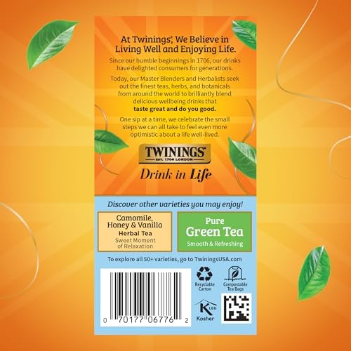 Twinings Pure Camomile Herbal Caffeine-Free Tea Bags, 20 CT Box (6 Pack)
