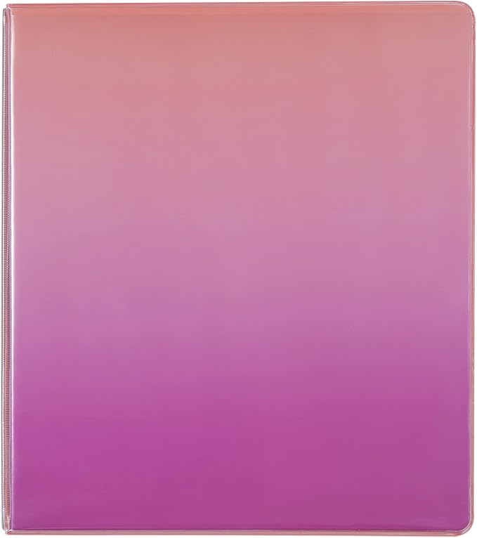 Yoobi 3 Ring Coral Ombre Binder - 1 Inch Binder with Round D Rings and 2 Pockets, Durable, PVC-Free Organizer with 220 Sheets Capacity, FSC Certified Packaging and Paper