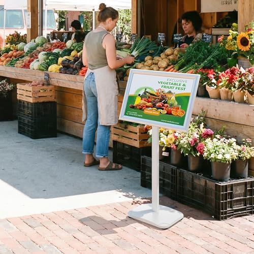 3-Pack Sign Holder Stand with Heavy Duty Base, 11x17 Inch Pedestal Floor Standing Menu&Poster&Signage Holder, Stand for Display Indoor/Outdoor Restaurant, Store, Advertising, Silver