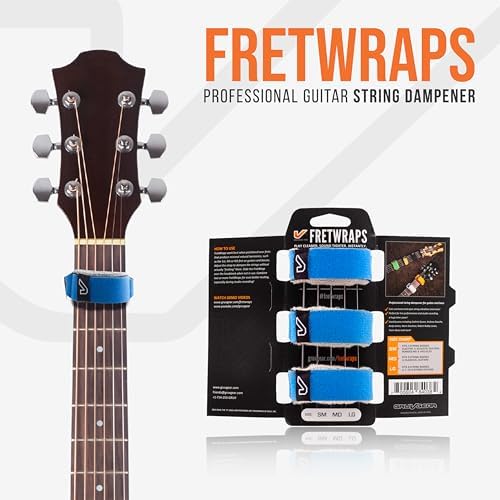 Gruv Gear Fret Wrap & Guitar Mute, Fretwrap for Acoustic, Electric & Bass | String Dampener Recording, Tapping & Practice Accessory (3 Pack, Small Blue, Fits 4 String Bass, 6 String Guitar)