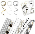 Hallmark Reversible Wrapping Paper Bundle with Ribbon & Gift Tag Stickers - Black, Gold Stripes, Plaid (3 Pack, 120 sq. ft. TTL, 30 Yds. Mini Ribbon, 36 Labels) for Graduations, Weddings, Christmas