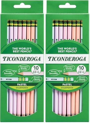 Ticonderoga® Pastel Pencils,2 Soft,Assorted Colors,Pencils,10 Count (Pack of 2)