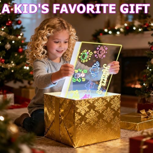 16.8-Inch Led Drawing Board for Kids: Rechargeable Lumiboard LED Drawing Tablet with 7 Colors&3 Dynamic Modes Dry Erase Boards Light Up Drawing Board Toys Birthday Gifts for Grandkids Girls Teens
