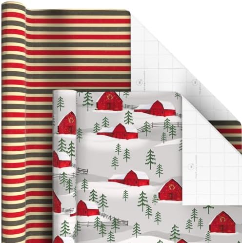 Hallmark Rustic Christmas Wrapping Paper, 6 Rolls (Plaid, Red Truck, Barn)