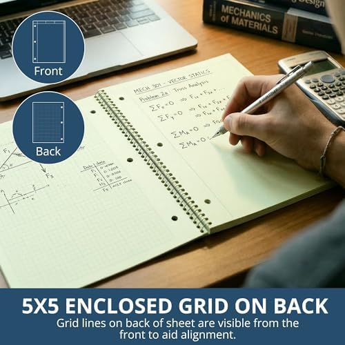 Roaring Spring Graph Ruled Spiral Engineering Notebook, Engineering Graph Paper, 24 Pack, 5x5 Enclosed Grid, 8.5" x 11", 80 Perforated Sheets, 3 Hole Punched, Green Tinted Sheets, Made in USA