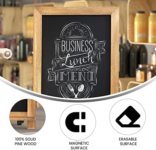 Flash Furniture Canterbury Tabletop Magnetic Chalkboard Sign - Torched Wood Finish - 12" x 17" - Metal Scrolled Legs - Hanging Message Board - Countertop Memo Board