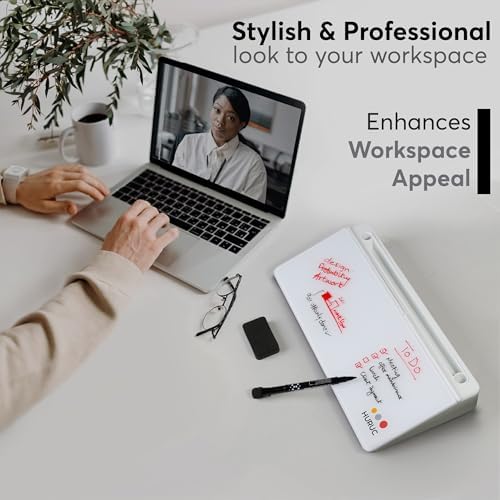 HURUC Desk Buddy Glass Desktop Whiteboard – Desk Board Buddy Hidden Storage
