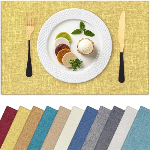 Homaxy Cloths Placemats for Dining Table Set of 8, 13" x 19",Mustard Yellow