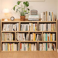 Lumber Organizer Shelf 3/4 Shelves, Lateral Filing or Vertical, Closed Back Floor-Standing Bookshelf Rack Bookcase Cabinet Tiered Shelf Grid Storage Unit Natural 55.1" L x 7.9" W x 35.4" H