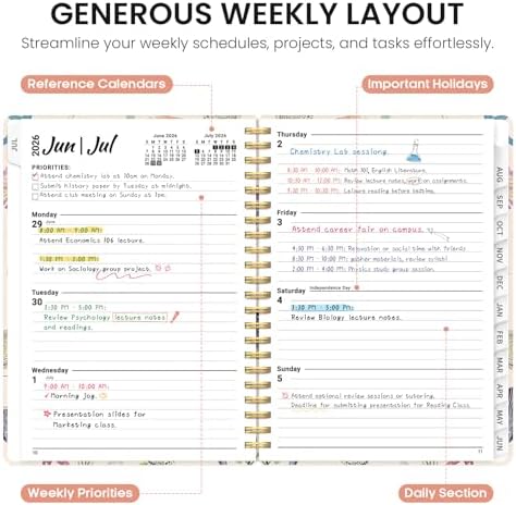Planner 2026-2027, Monthly & Weekly Jul 2026-Jun 2027 Calendar Planner