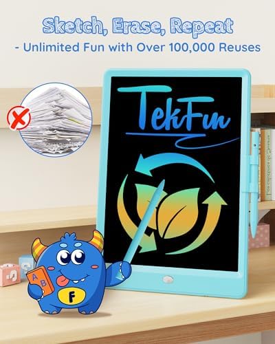 TEKFUN LCD Writing Tablet Doodle Board, 8.5'' Colorful Drawing Tablet Writing Pad, Gifts Toys for 3 4 5 6 7 Year Old Boys & Girls, Homeschool Sketch Toys Toddler Doodle Pad Kids Drawing Board (Blue)