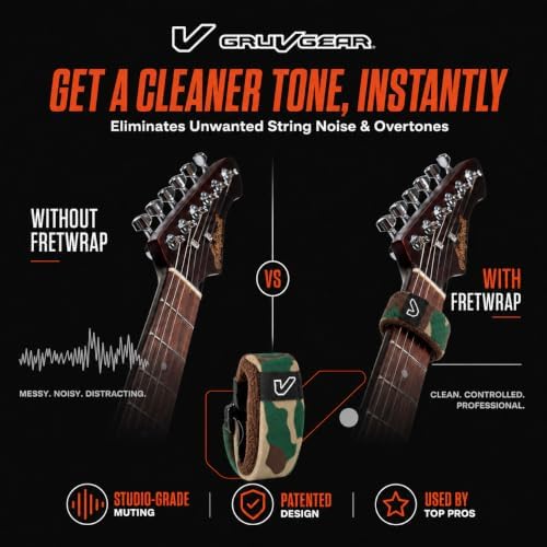 Gruv Gear Fret Wrap & Guitar Mute, Fretwrap for Acoustic, Electric & Bass | String Dampener Recording, Tapping & Practice Accessory (1 Pack, Large Camo Green, Fits 6 String Bass, 8 String Guitar)