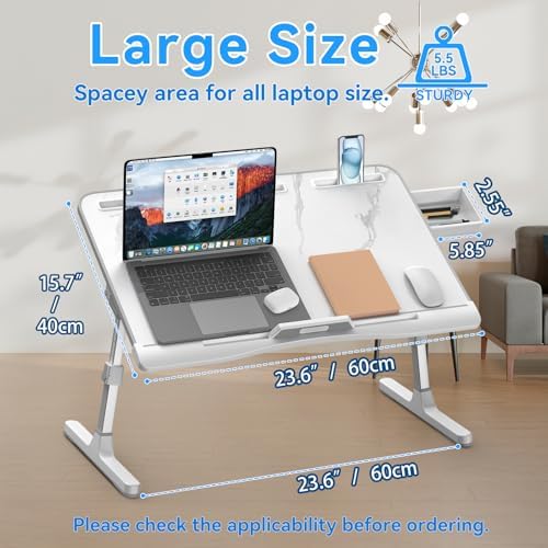 HETTHI Bed Laptop Table Adjustable Foldable Laptop Stand 23.6×15.7in Marble