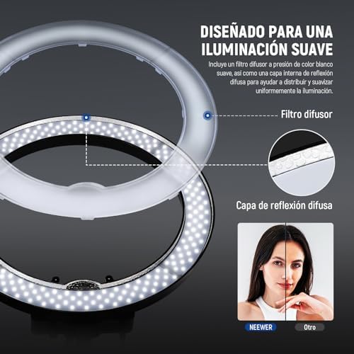 NEEWER Ring Light 18inch Kit: 55W 5600K Professional LED with Stand and Phone Holder, Soft Tube & Bag for Tattoo Lash Extension Barber Makeup Artist Studio Video Photography Lighting, RL-18