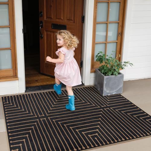 Lahome Black 3x5 Washable Rug, Neutral Easy Jute Entryway Front Porch Rug