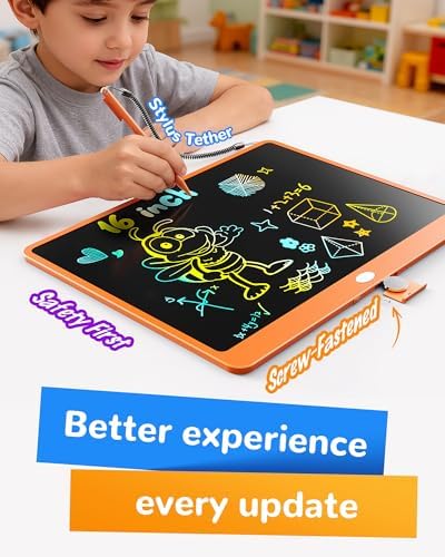 KOKODI LCD Writing Tablet, 16 Inch Colorful Toddler Doodle Board Drawing Tablet, Erasable Reusable Electronic Drawing Pads, Educational and Learning Toy for 3-6 Years Old Boy and Girls(Orange)
