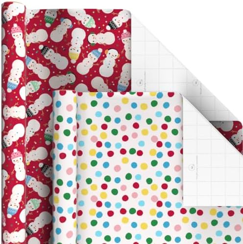 Hallmark Kids Christmas Wrapping Paper Rolls with Cutlines on Reverse (6 Rolls: 180 Sq. Ft. Total) Snowman, Snowflakes, Penguins, Santa Claus