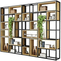 Wood Industrial Cube Bookcase with Shelves & Open Back Iron Bookshelf Floor Steel & Wood Shelf Multi-Layer Shelf Storage Rack Office Partition Display Rack Natural 110.2" L x 9.8" W x 94.5" H