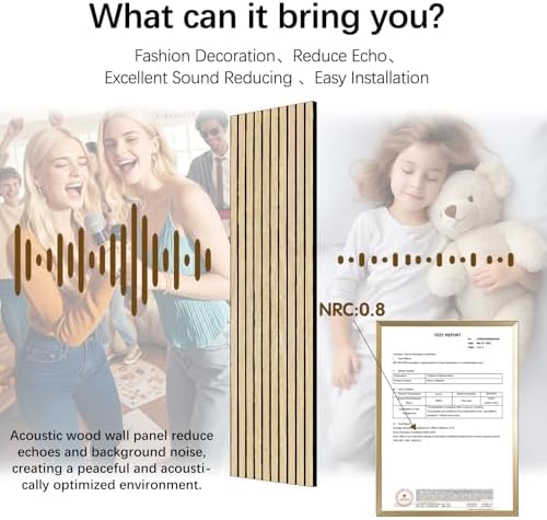 Wood Slat Wall Panel 2 PCS - Extra-Long Wood Wall Panels for Soundproof Home & Office, Easy Peel and Stick Acoustic Panels for Noise Cancelling (Oak 11.8"W x 94.5"L)
