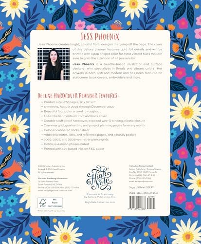 High Note 2027 Planner, 17-Month Hardcover Weekly & Monthly Planner: August 2026 – December 2027, 9" x 10", Jess Phoenix, with Goal & Project Planning Pages, Notes, Lists & Sticker Sheet