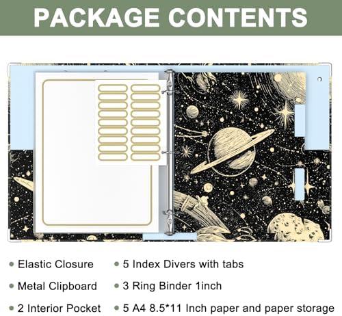 Rouidr 3 Ring Binder with clipboard, 1 inch 8.5 x 11 in Letter Size View Binders Organizer with Dividers Tabs & Clear Sleeves, School Supplies, Office Supplies