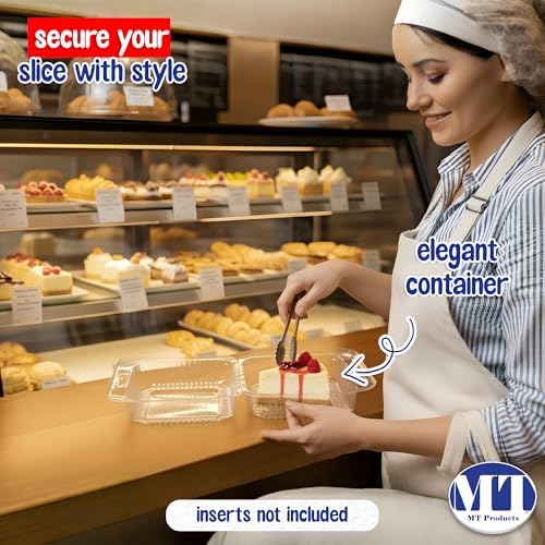 MT Products Clear Cake Slice Container 5" x 5" x 2.75" - To go Square Plastic Container (Pack of 10) - Made in the USA