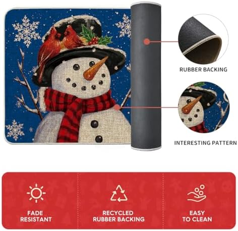 Artoid Mode Blue Let It Snow Snowflake Snowman Winter Kitchen Mats Set of 2, Christmas Decor Low-Profile Kitchen Rugs for Floor - 17x29 and 17x47 Inch